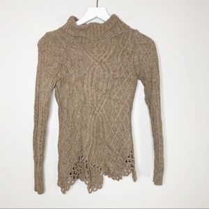 MOTH Tan Wool Turtle Neck Long Sleeve Top SP